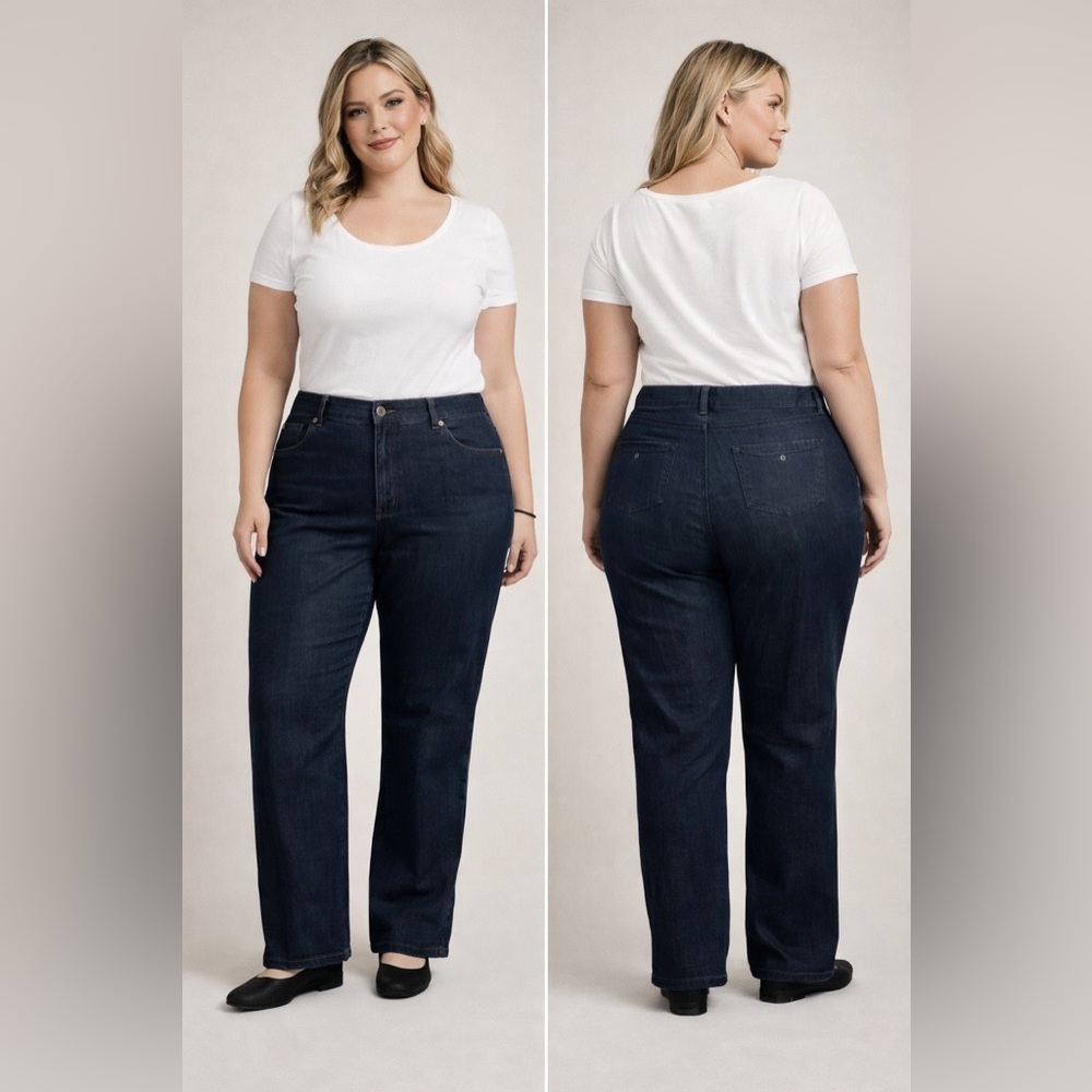 CJ Banks Plus Size 22W Dark Wash Straight Leg Jeans Comfort Waist NWT
